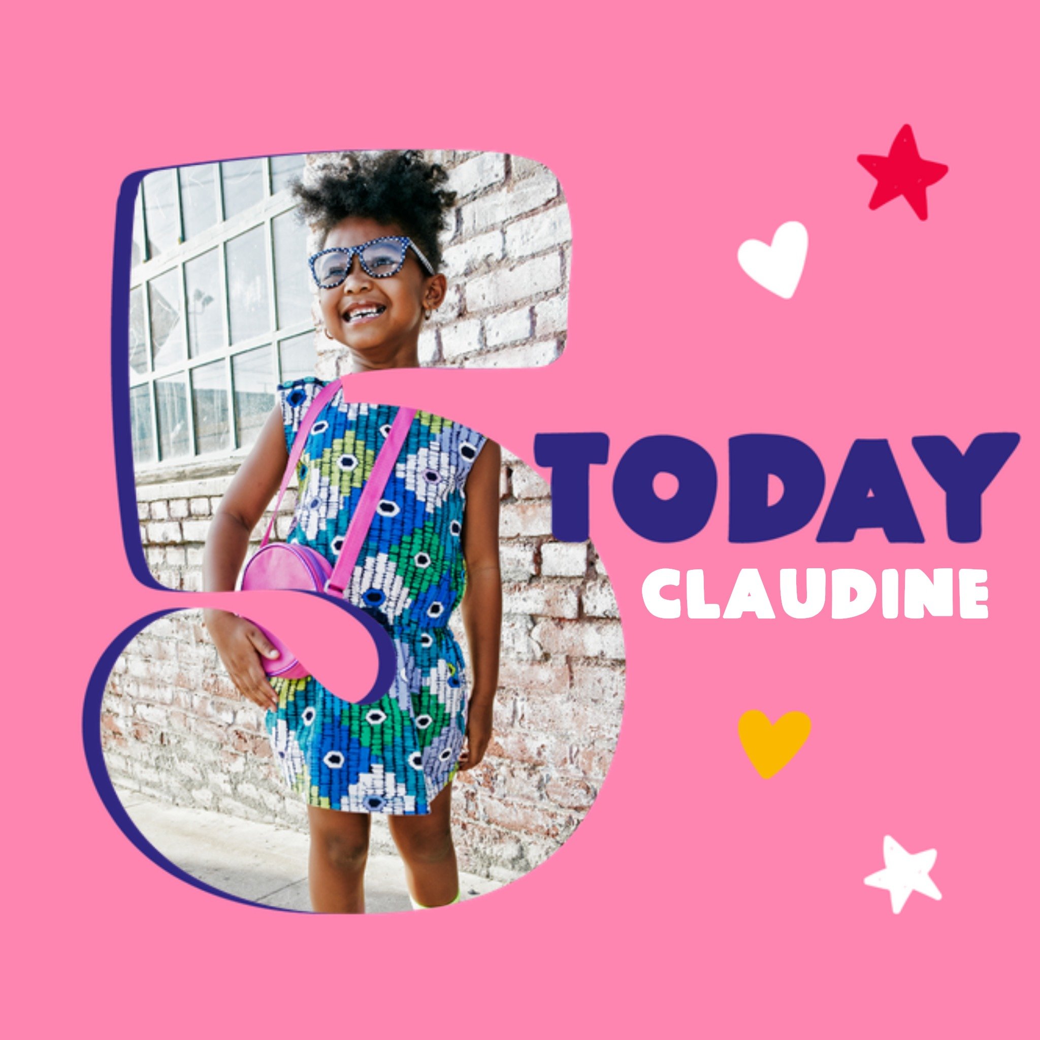 Moonpig Super Fun Pink 5 Today Hearts And Stars Photo Upload Birthday Card