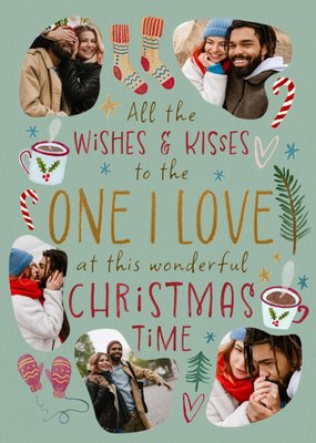 Wishes And Kisses Illustrated Photo Upload Christmas Card