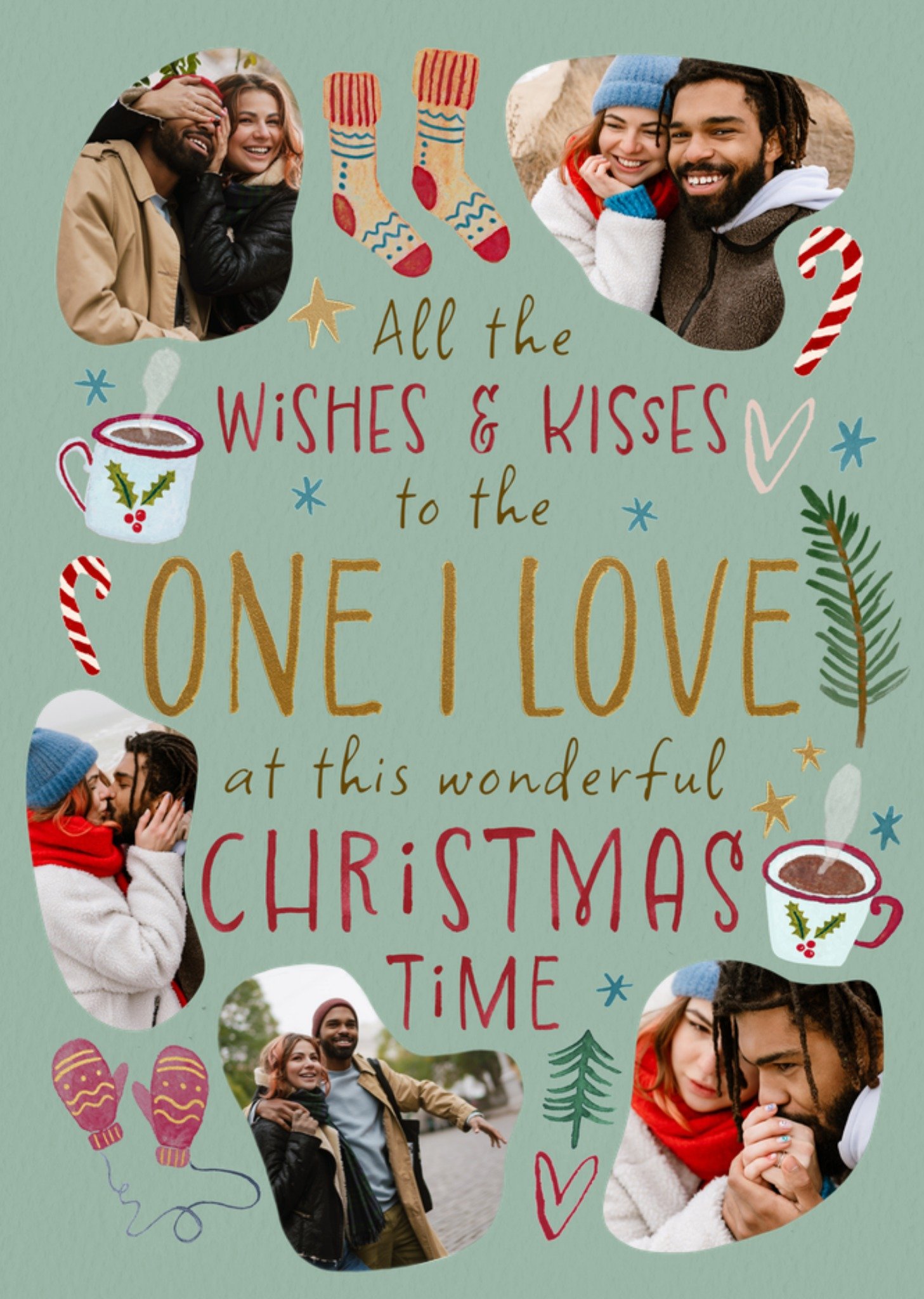 Moonpig Wishes And Kisses Illustrated Photo Upload Christmas Card