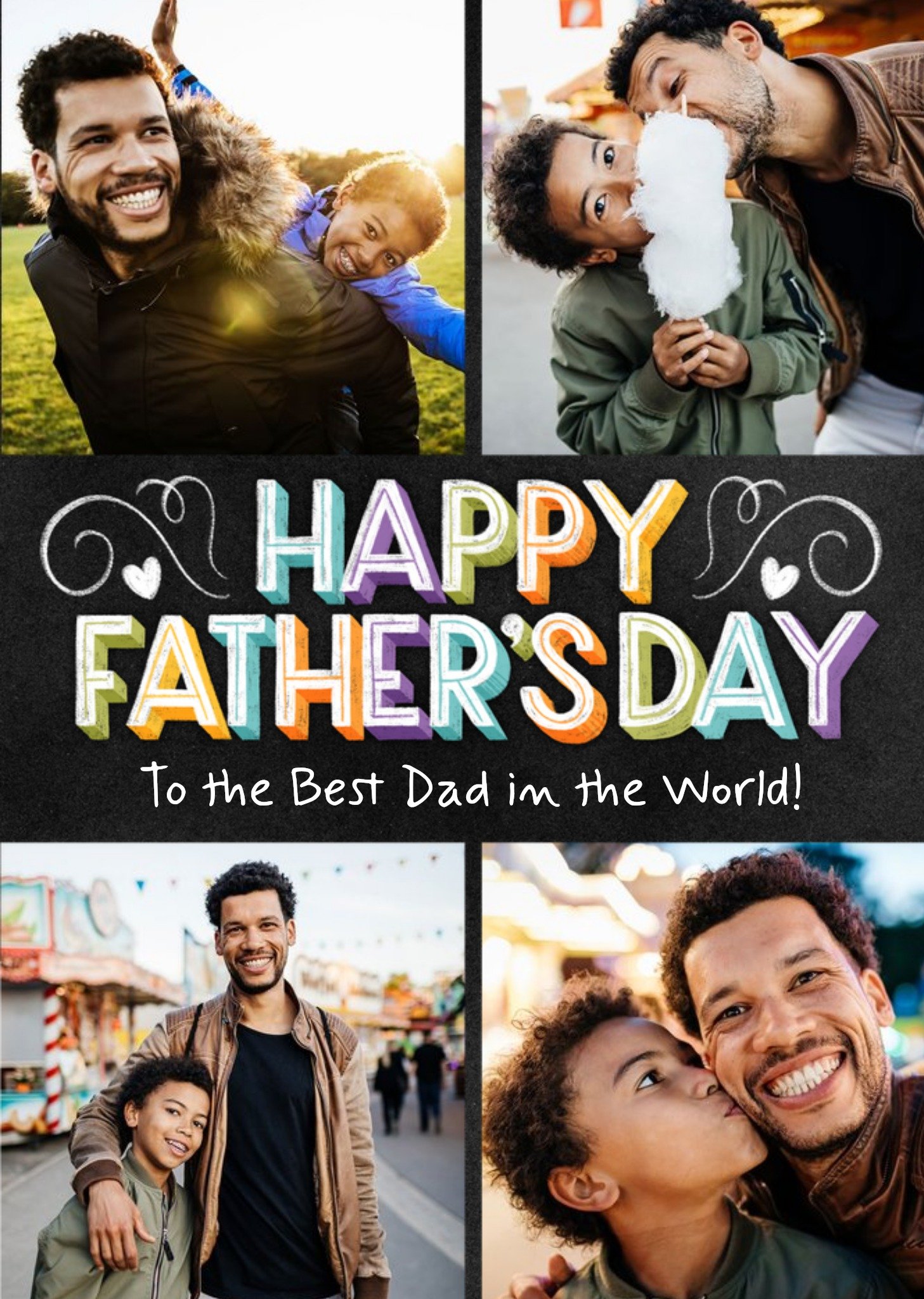 Moonpig Typographic Chalkboard Best Dad In The World Photo Upload Father's Day Card