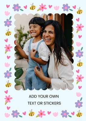 Cute Bee And Flower Border Design Your Own Photo Upload Card