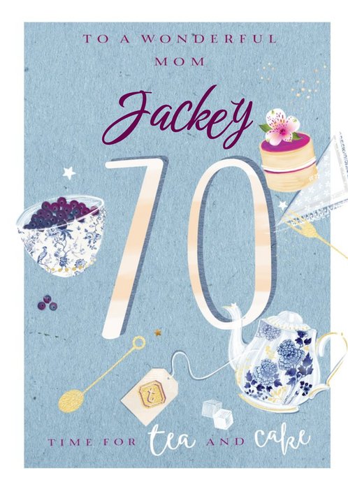 Illustrated Tea Time Mum 70th Birthday Card 