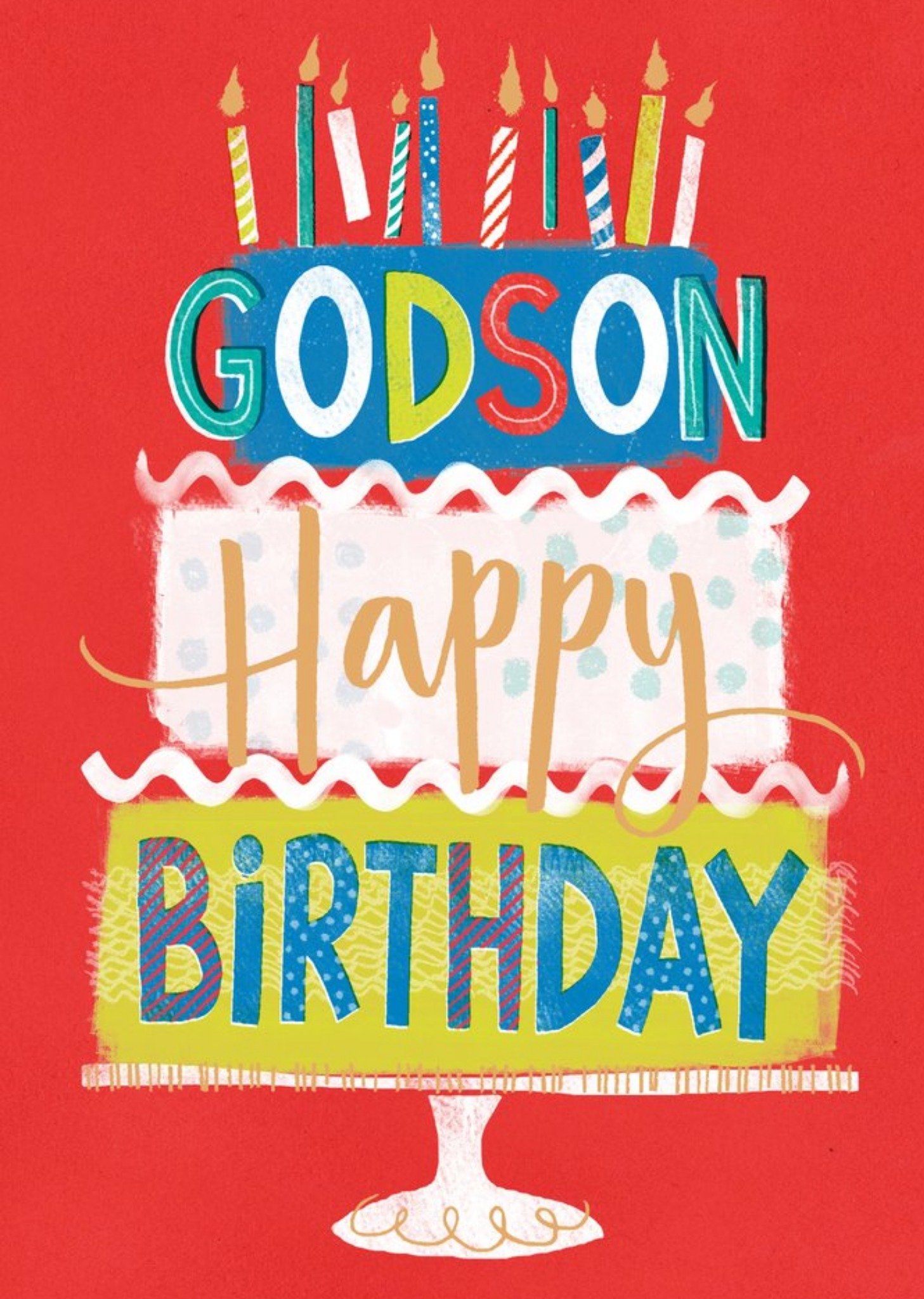 Moonpig Ukg Illustrated Cake Typographic Godson Birthday Card