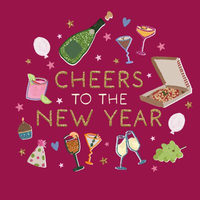 Drinks & Pizza Illustrated Cheers To The New Year Card
