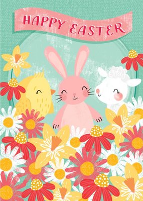 Dinky Rouge Floral Animals Easter Card