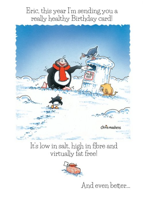 Eric The Penguin Funny Personalised Happy Birthday Card