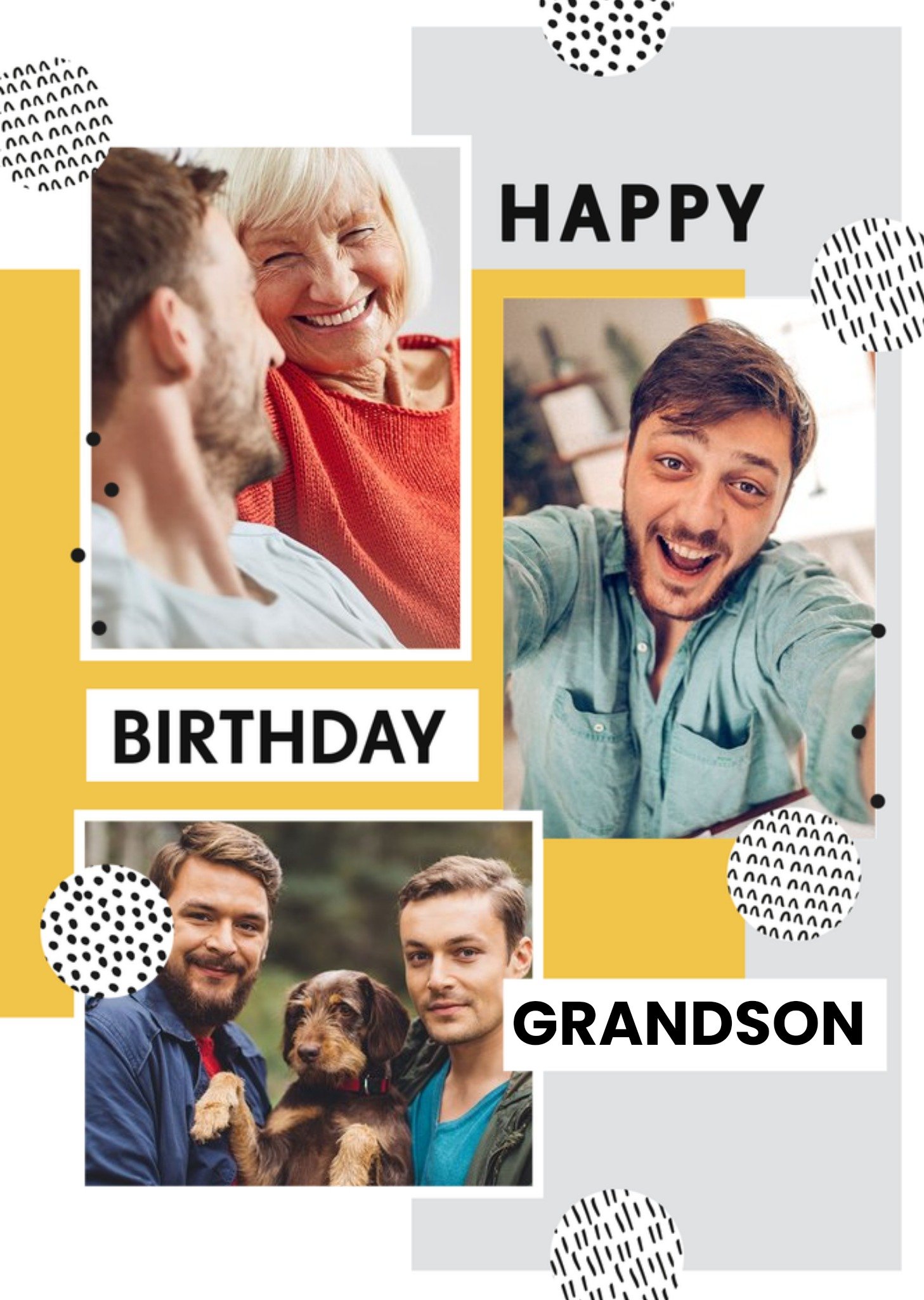 Moonpig Geometric Shapes Three Photo Upload Grandson Birthday Card