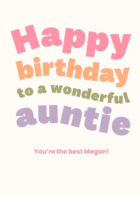 Vibrant Wonderful Auntie Wave Effect Typography Birthday Card