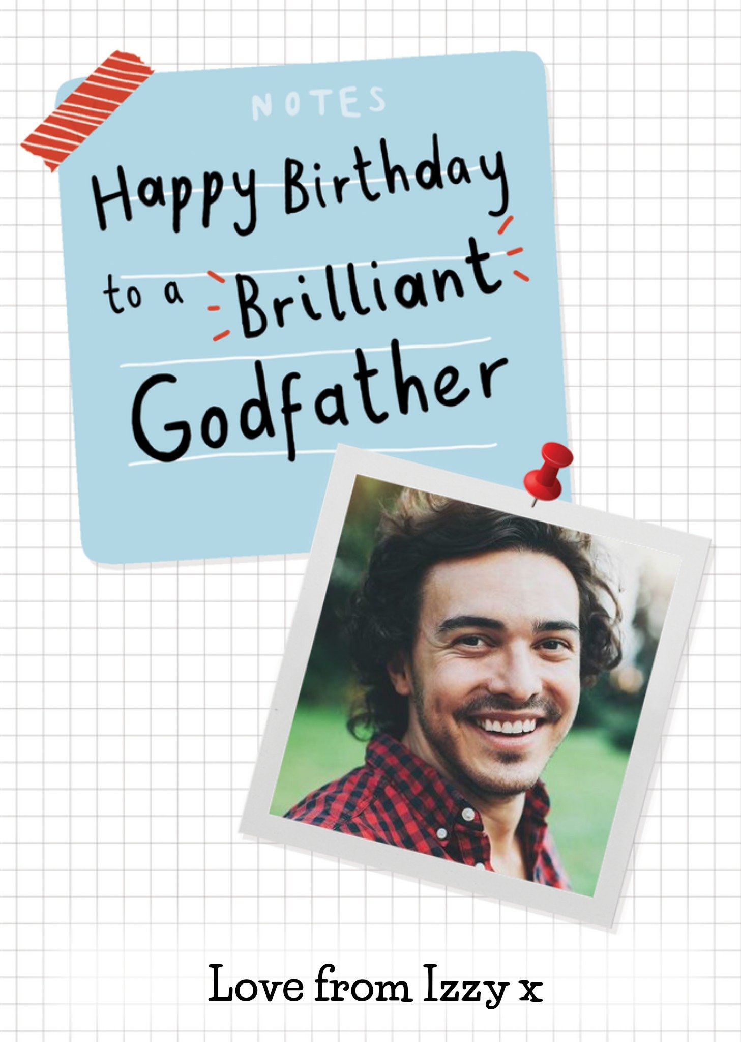 Moonpig Note Paper And A Pinned Photo On Graph Paper Godfather's Photo Upload Birthday Card