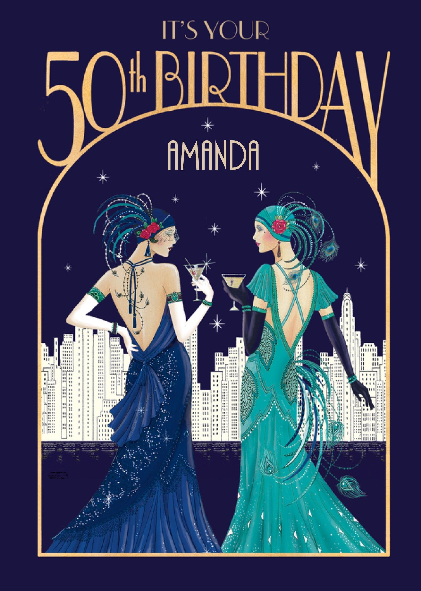 Moonpig Art Deco 50th Birthday Card