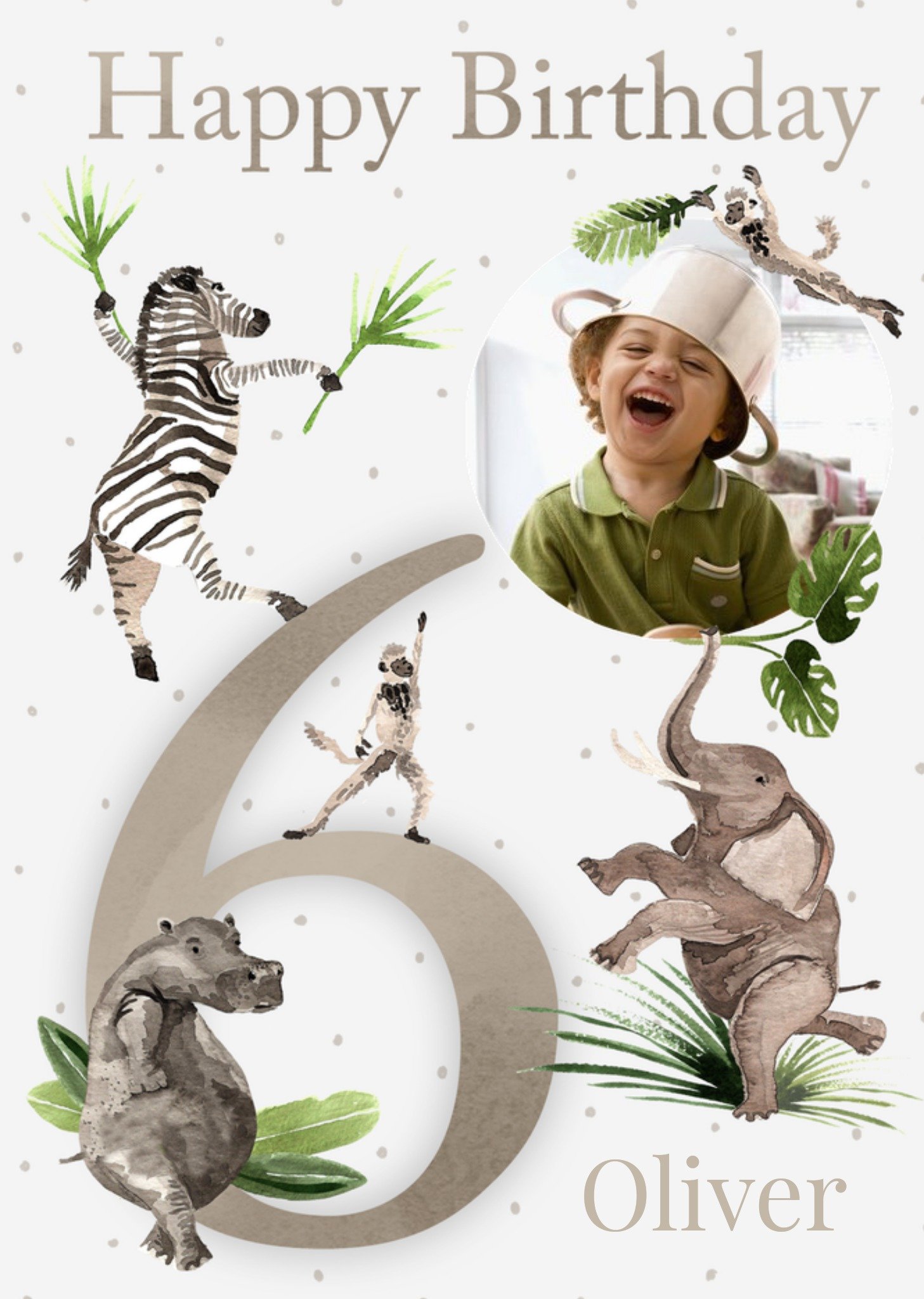 Okey Dokey Design Watecolour Illustrated Photo Upload Dancing Animals 6th Birthday Card