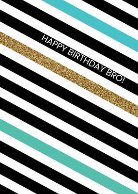 Black, White, Green And Blue Diagonal Stripes Personalised Happy Birthday Card