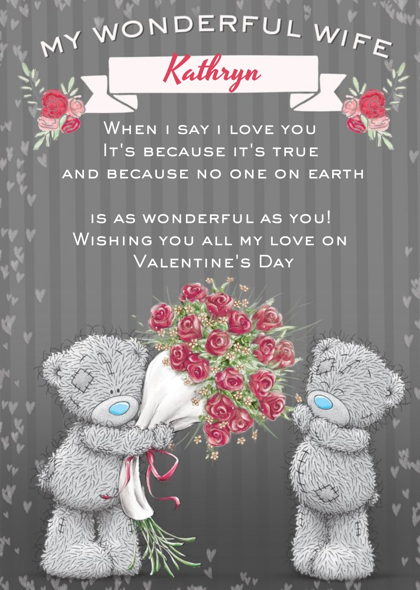 Me To You Tatty Teddy To My Wonderful Wife Personalised Card, Large