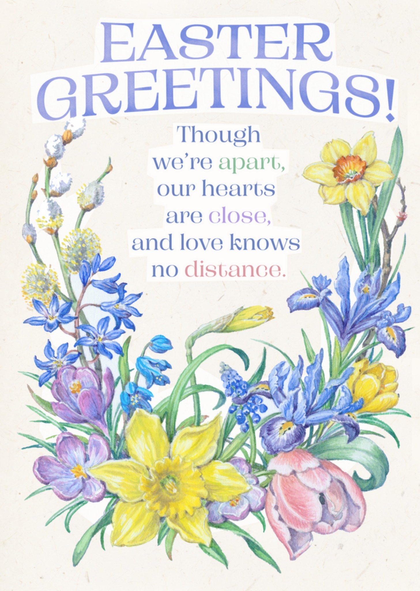 Moonpig Traditional Painted Floral Across The Miles Verse Easter Greetings Card Ecard