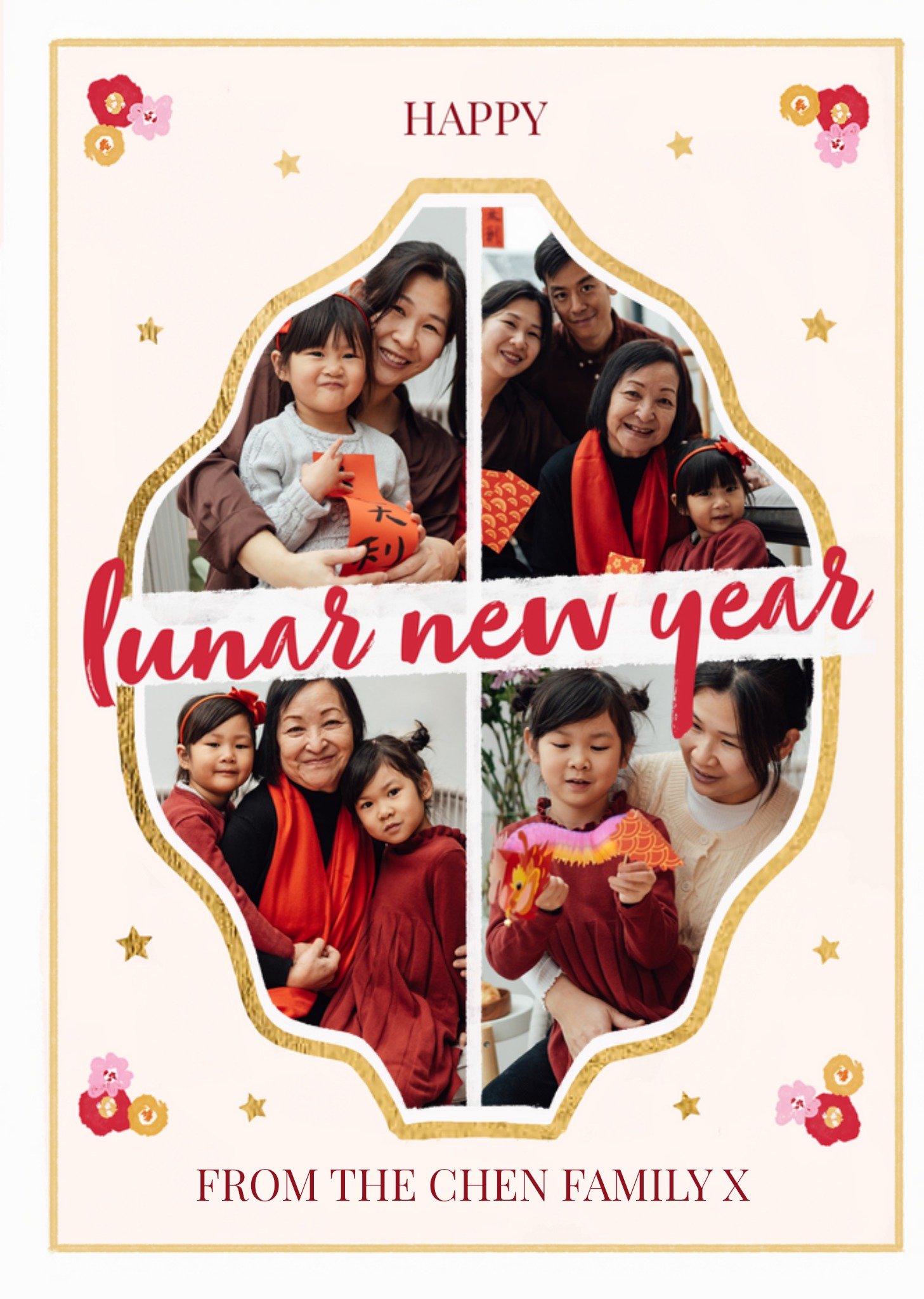 Friends Dreamer Tradition Ornate Frame Photo Upload Lunar New Year Card, Large