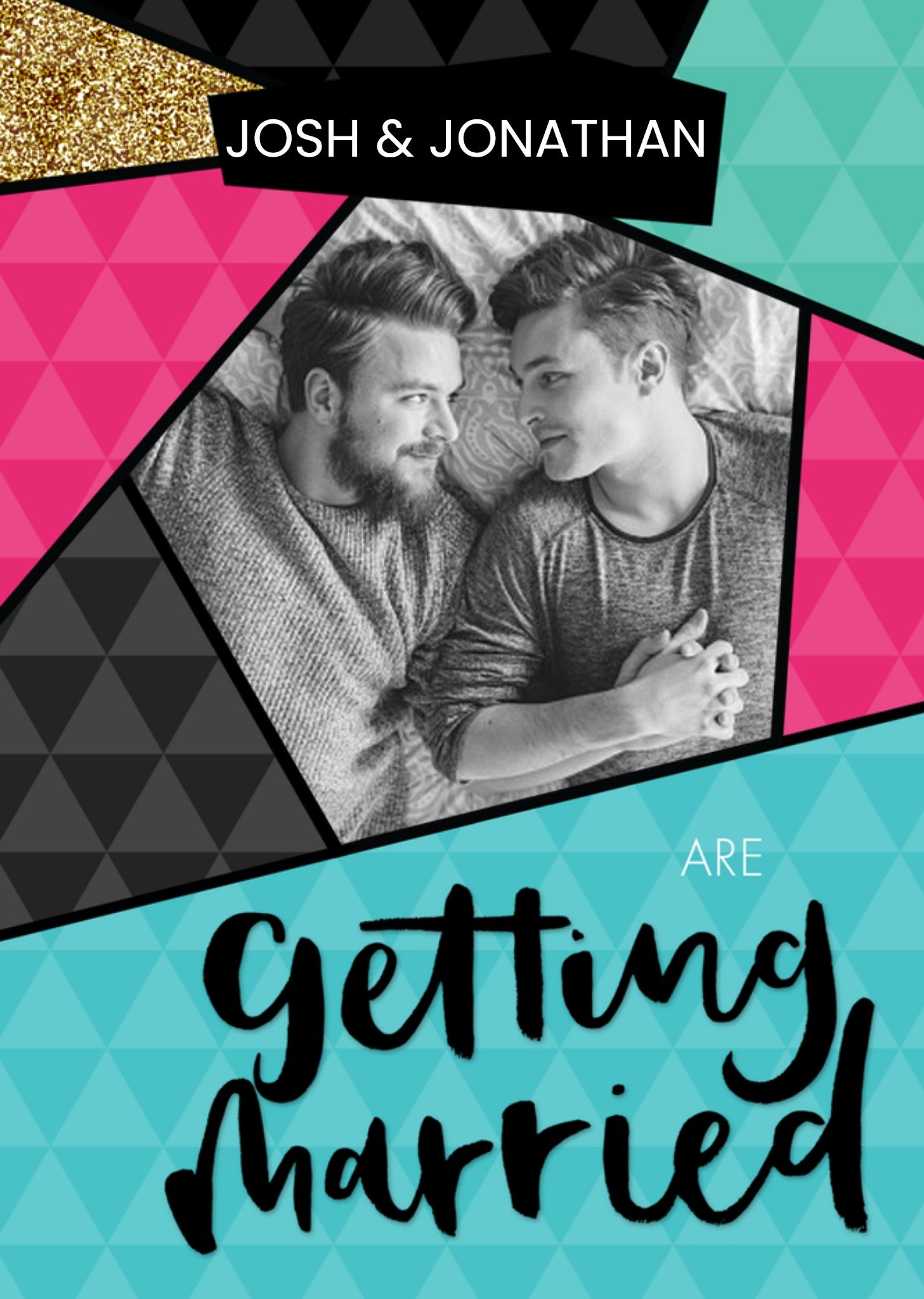 Moonpig Neon And Geometric Photo Upload Wedding Invitation