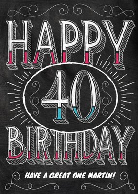 Classic Chalkboard Style Personalised Happy 40th Birthday Card