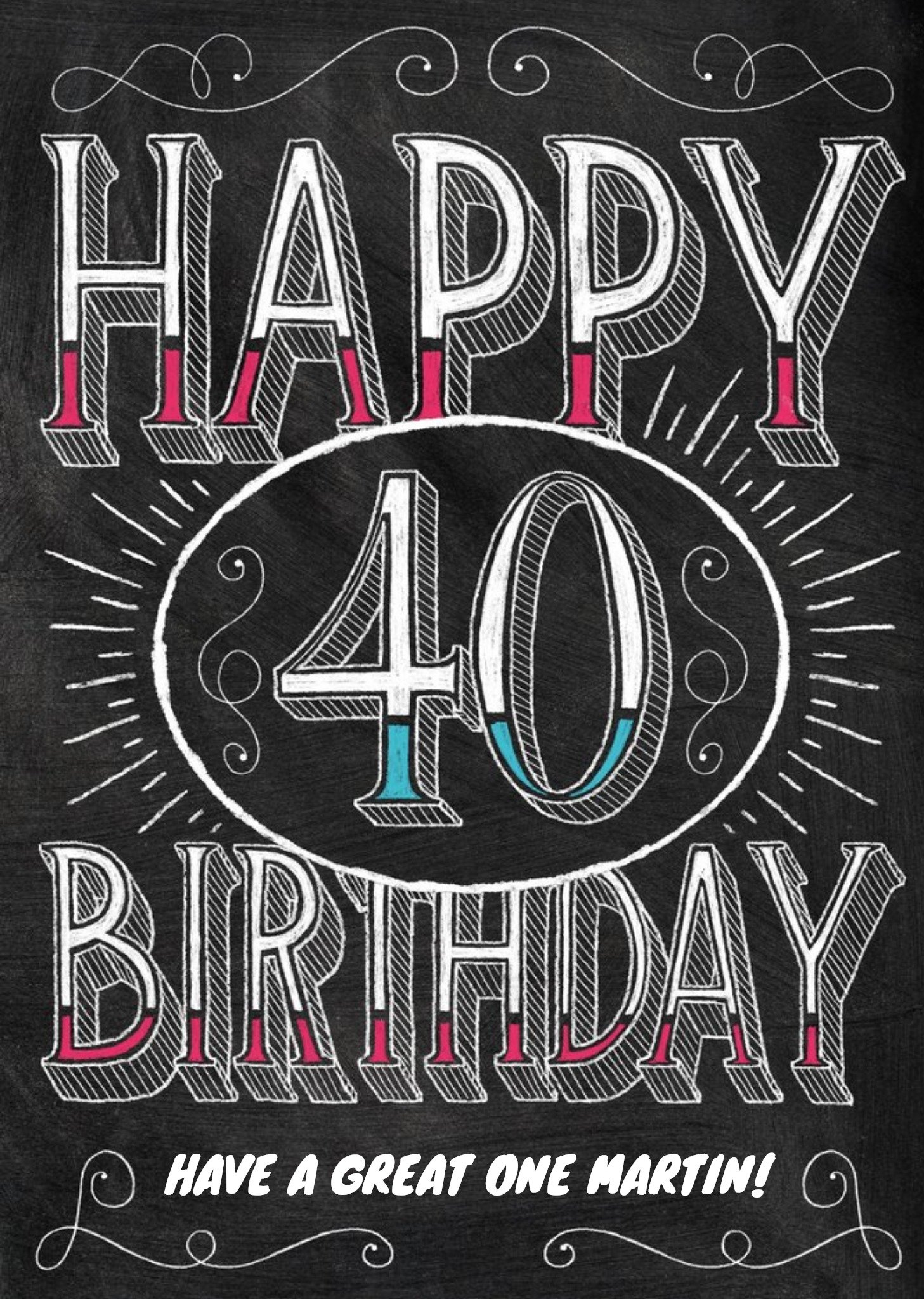 Moonpig Classic Chalkboard Style Personalised Happy 40th Birthday Card