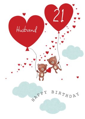 Two Bears Soaring Through The Clouds Illustration Husband Personalise Birthday Card