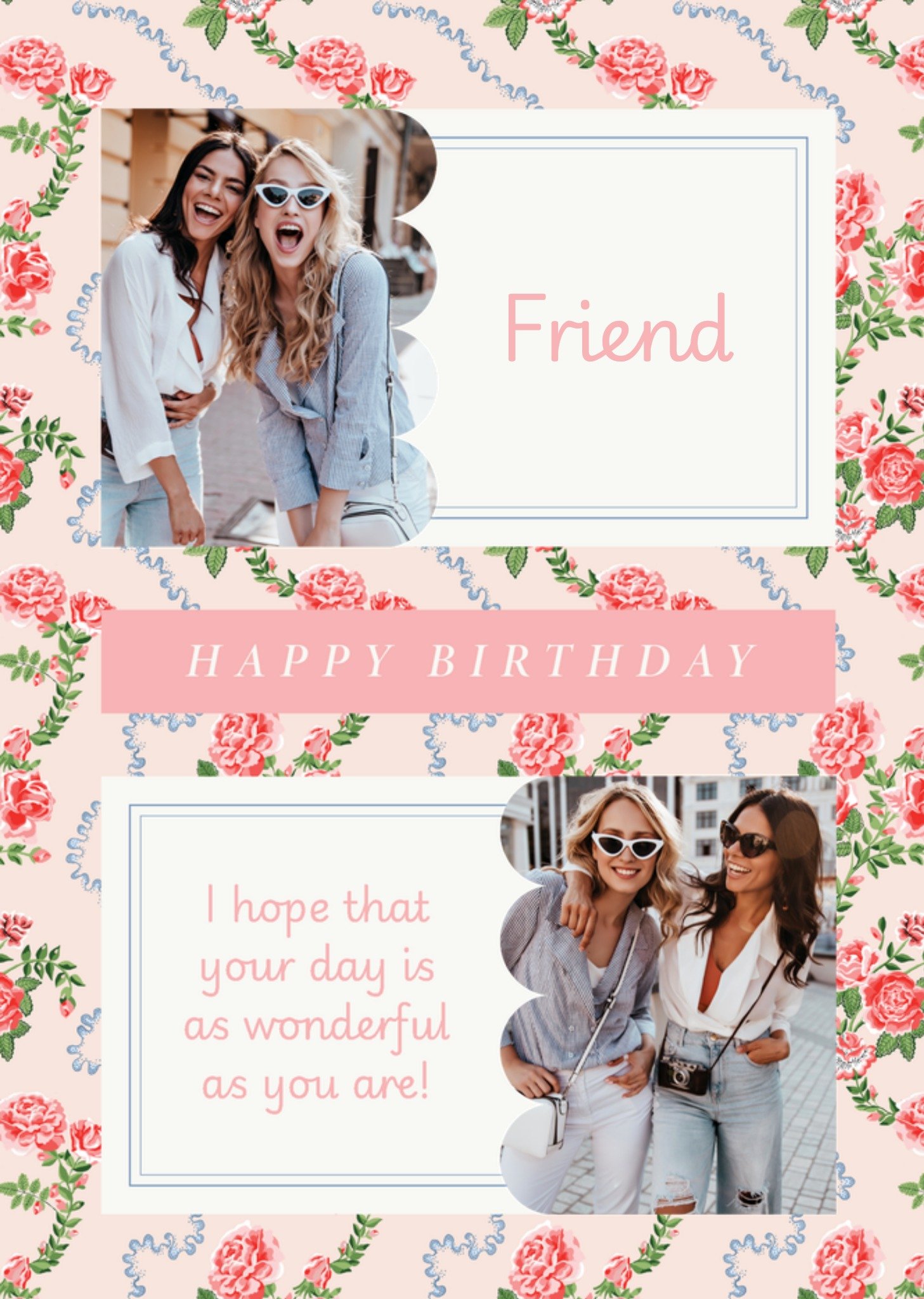 Moonpig Cath Kidston Friend Happy Birthday Pink Floral Photo Upload Card