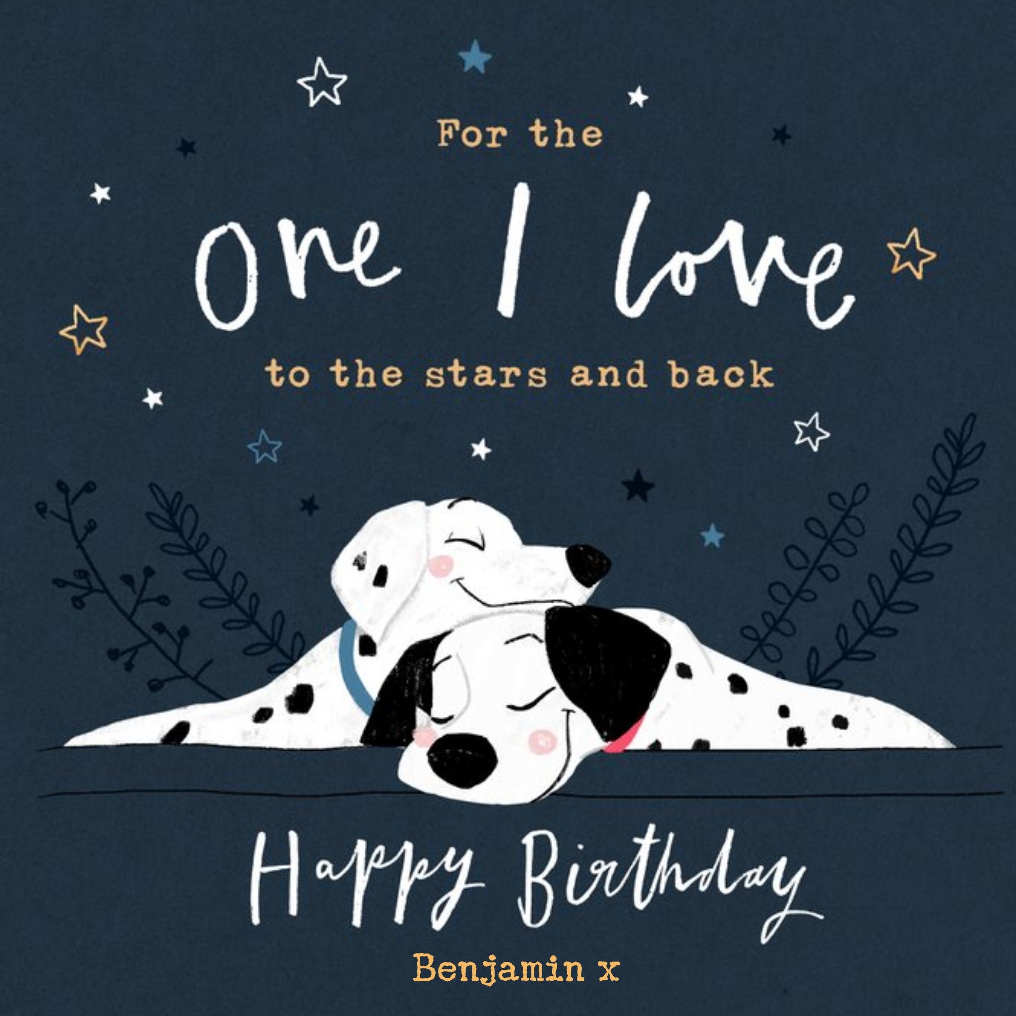For The One I Love To The Stars And Back - Disney 101 Dalmatians Illustrated Birthday Card