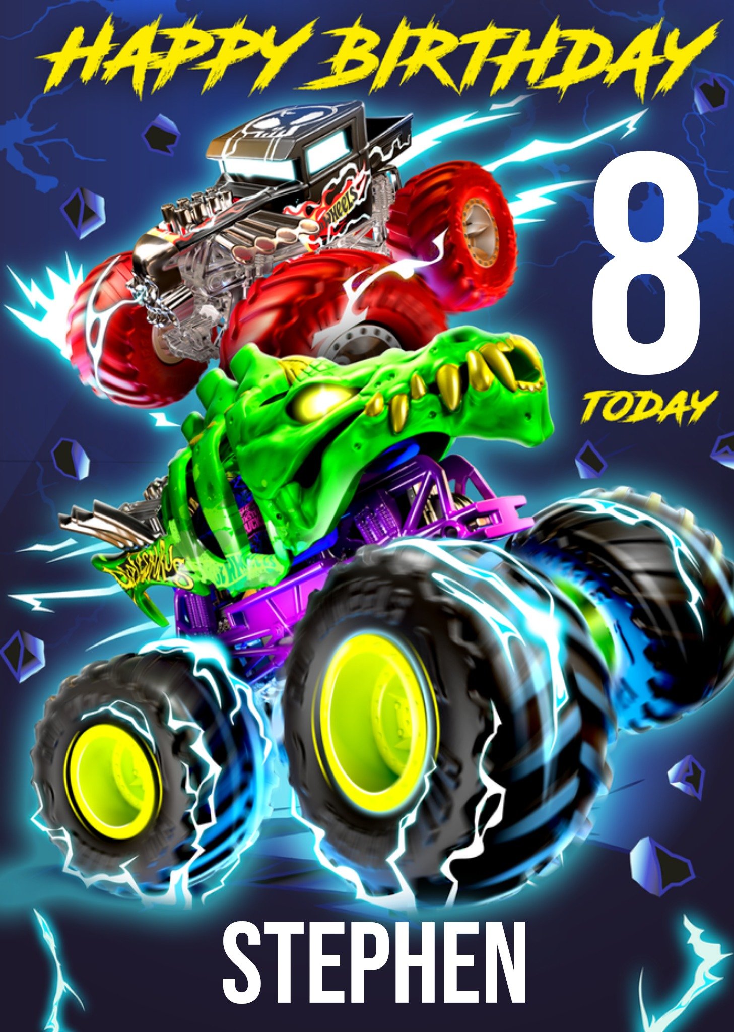 Moonpig Hot Wheels Monster Jam Trucks 8 Today Birthday Card