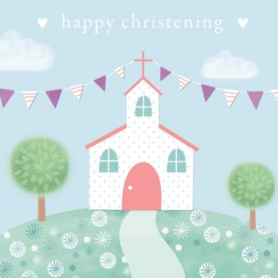 Happy Christening Church Bunting Cute Card