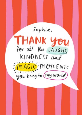 Thank You For All The Laughs Kindness And Magic Moments Typographic Thank You Card