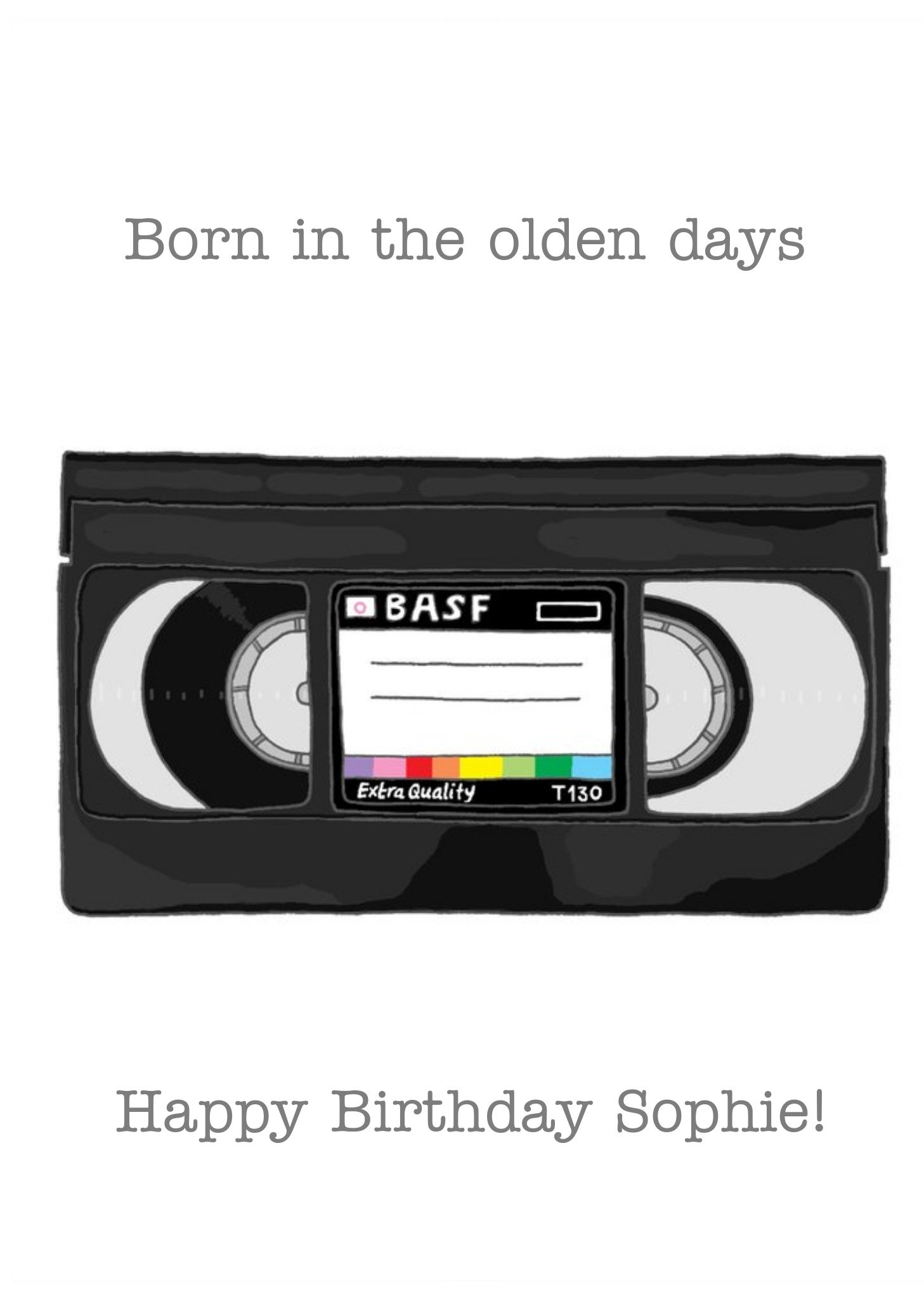 Moonpig Illustrated Retro Video Tape Born In The Olden Days Funny Birthday Card, Large