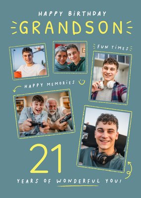 Grandson 21st Photo Upload Birthday Card
