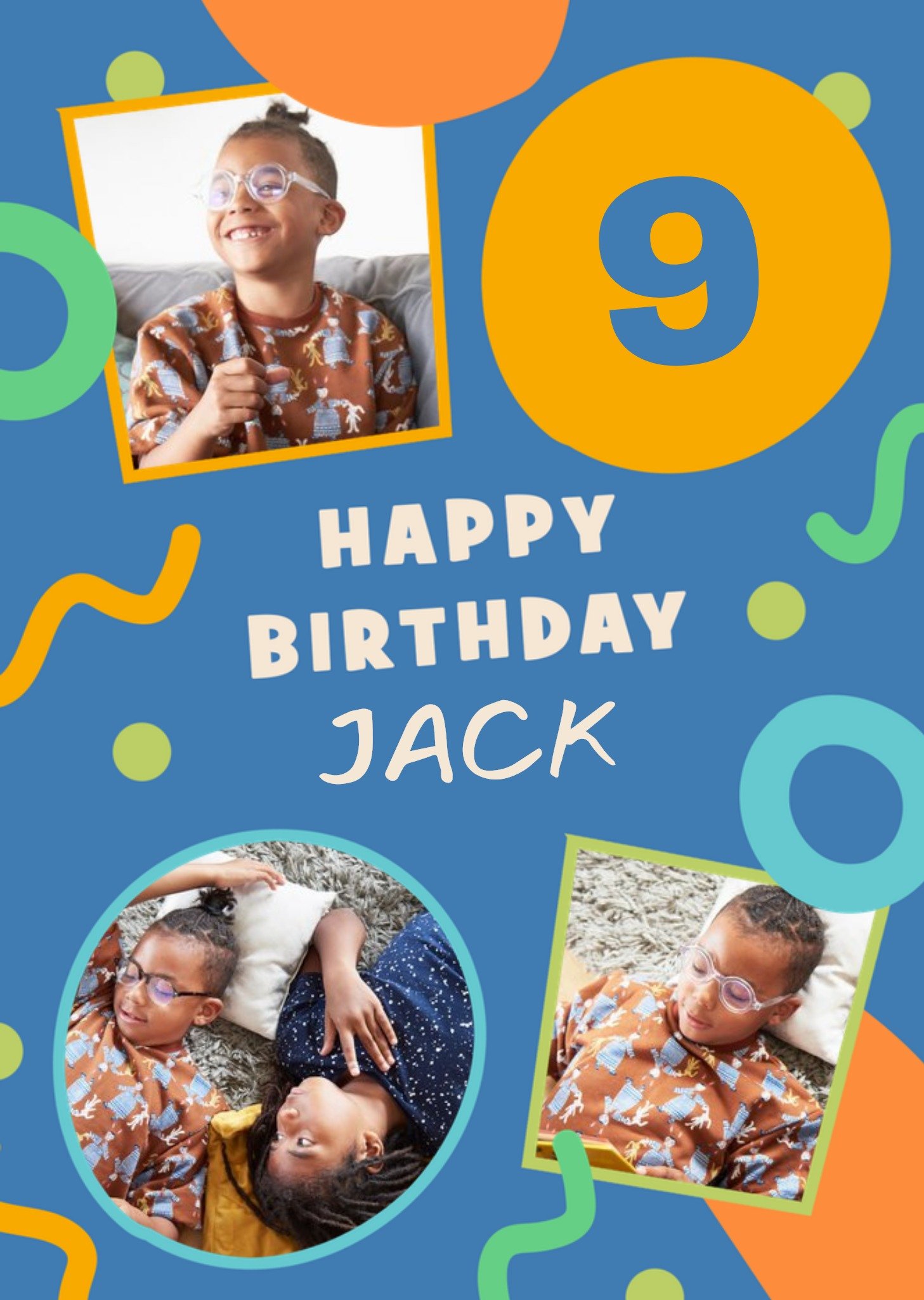 Moonpig Bits And Pieces Bright Graphic Happy 9th Birthday Photo Upload Card