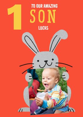 Cute Rabbit 1st Birthday Photo Upload Card