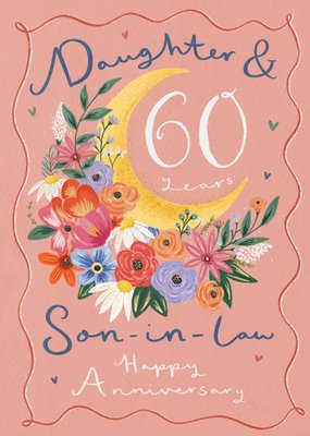 Daughter And Son In Law 60 Years Happy Anniversary Illustrated Card