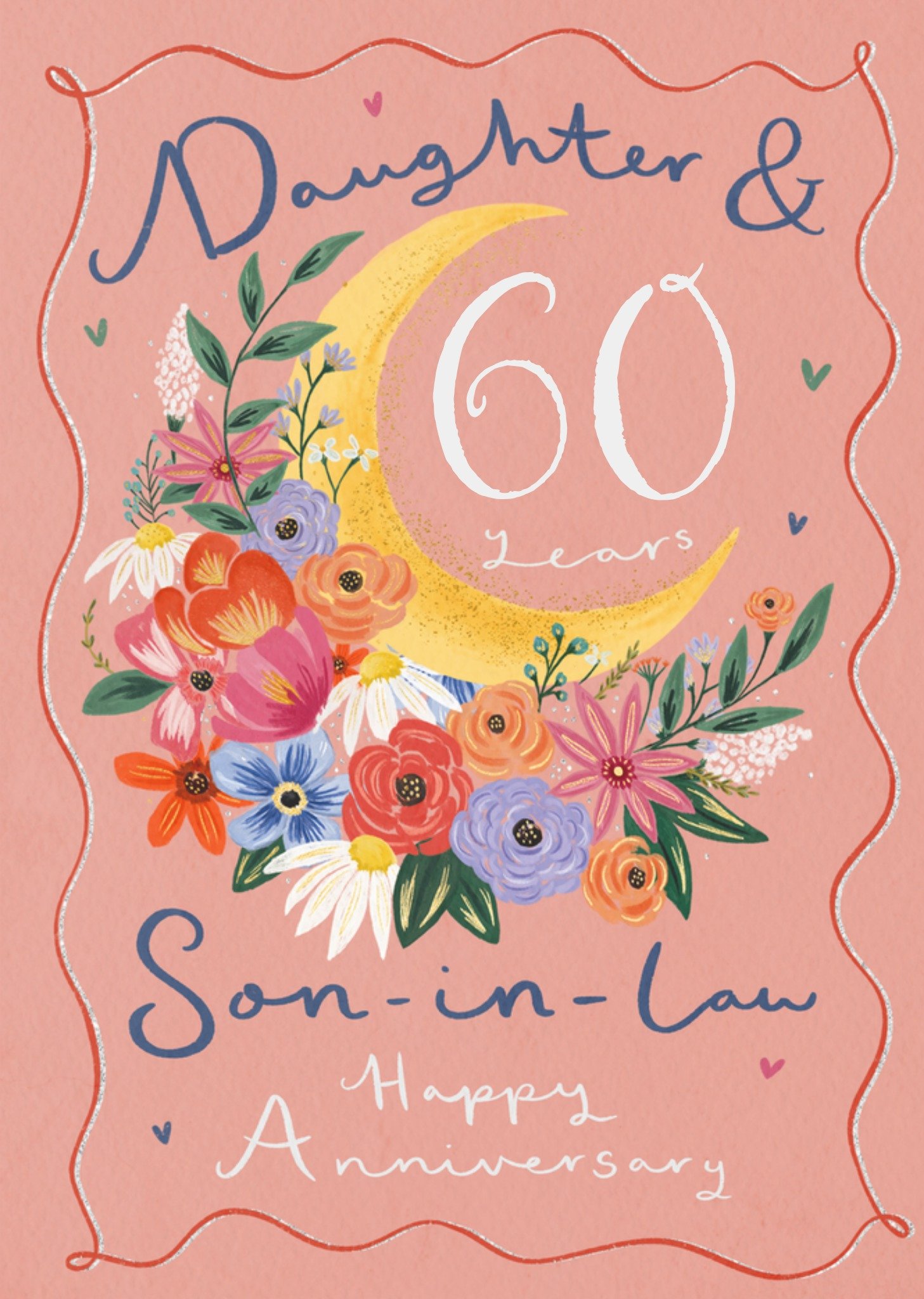 Moonpig Daughter And Son In Law 60 Years Happy Anniversary Illustrated Card