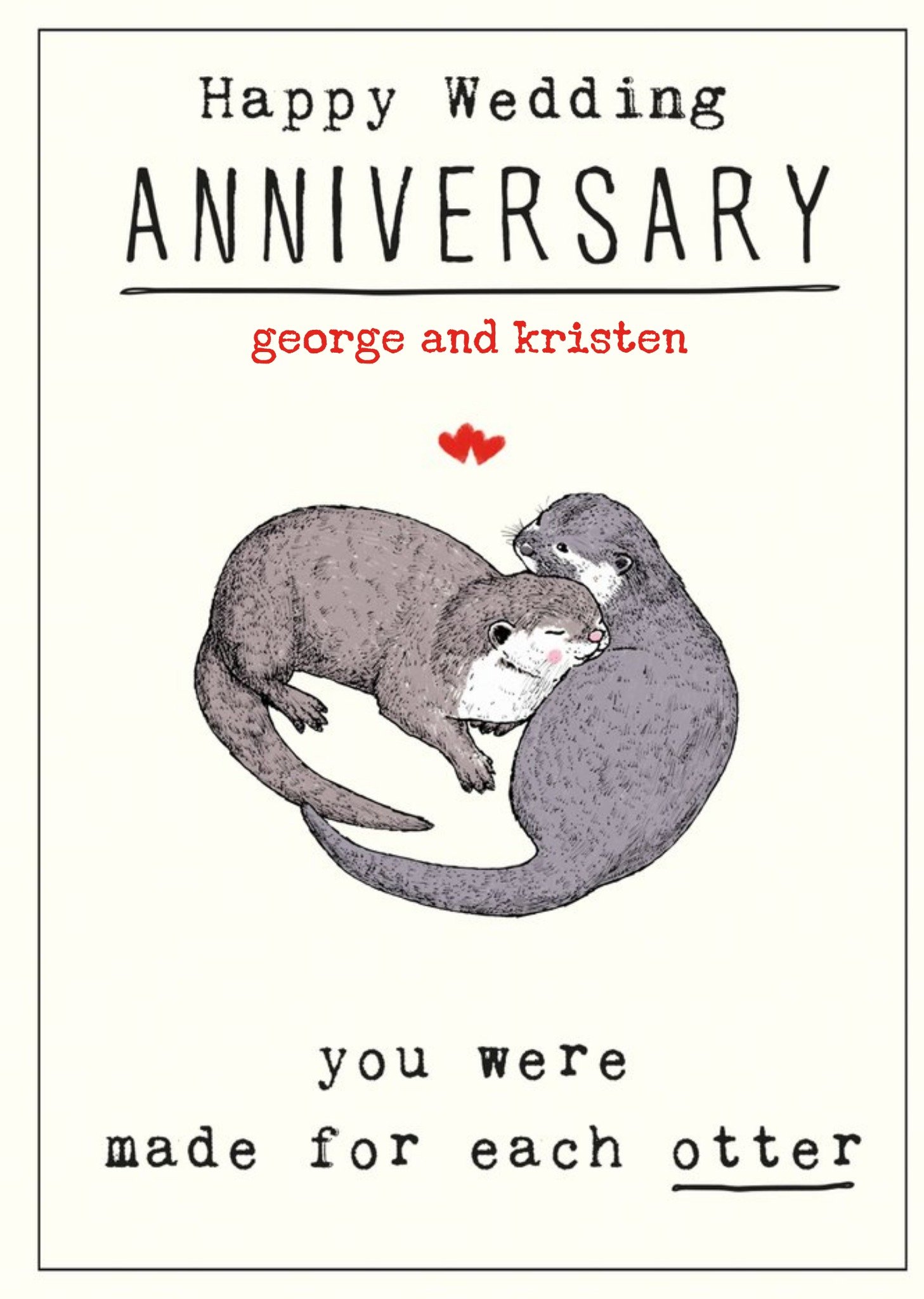 Moonpig Cute Illustrative Otters Editable Anniversary Card