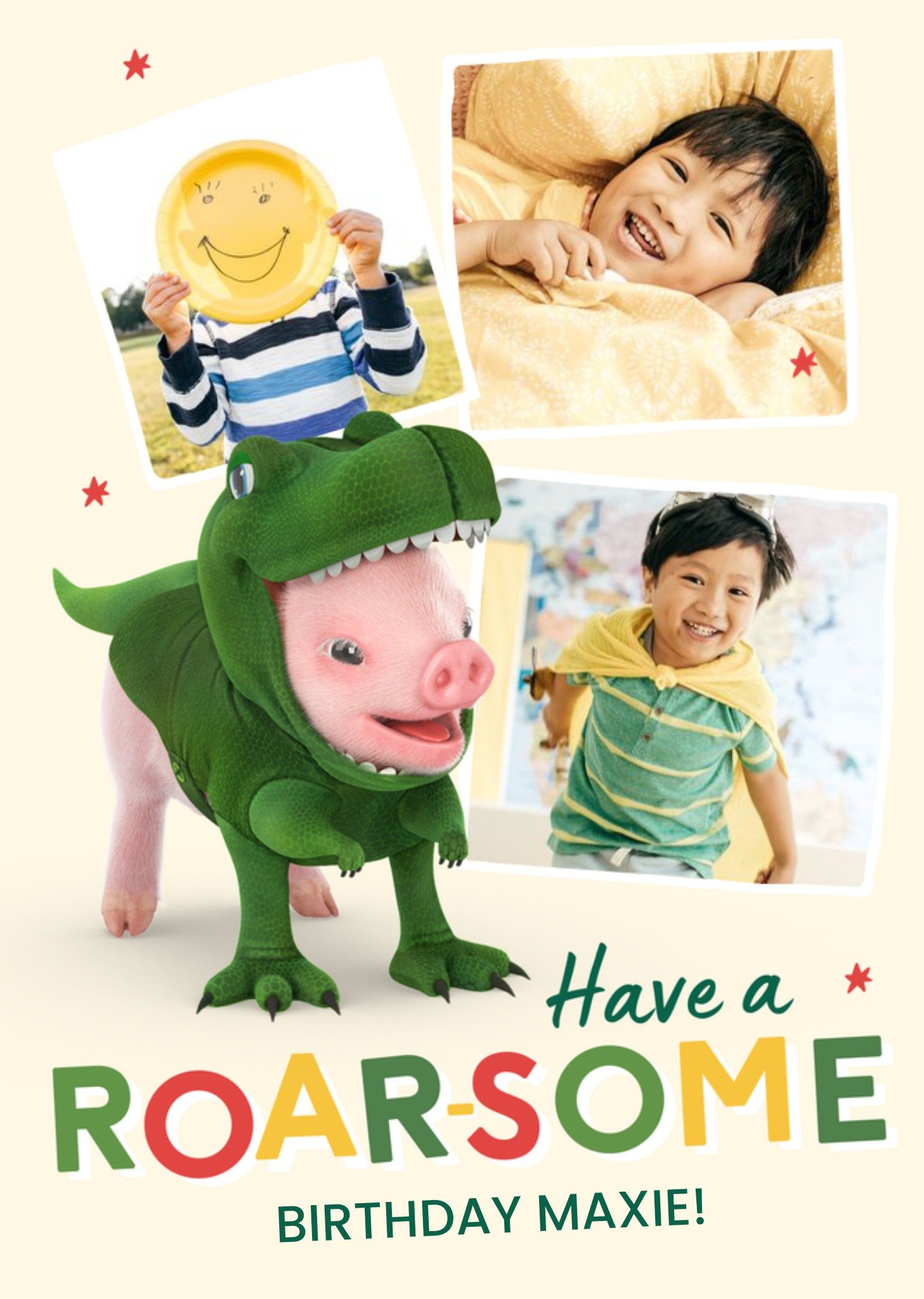 Moonpig Exclusive Moonpigs Cute Dinosaur Pig Roarsome Photo Upload Birthday Card