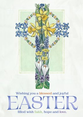Traditional Painted Floral Christian Cross Easter Card