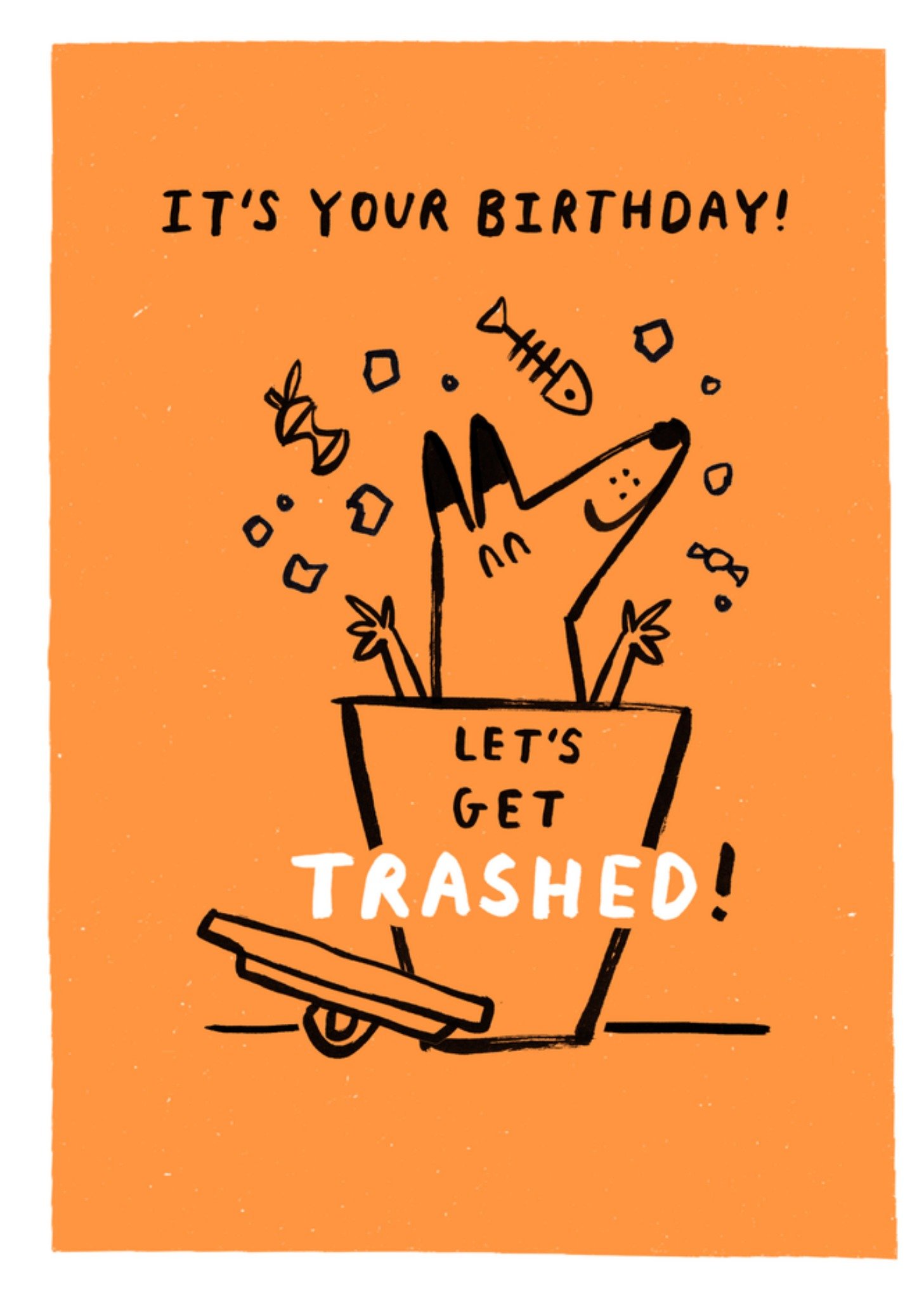 Moonpig Let's Get Trashed Illustrated Fox Birthday Card
