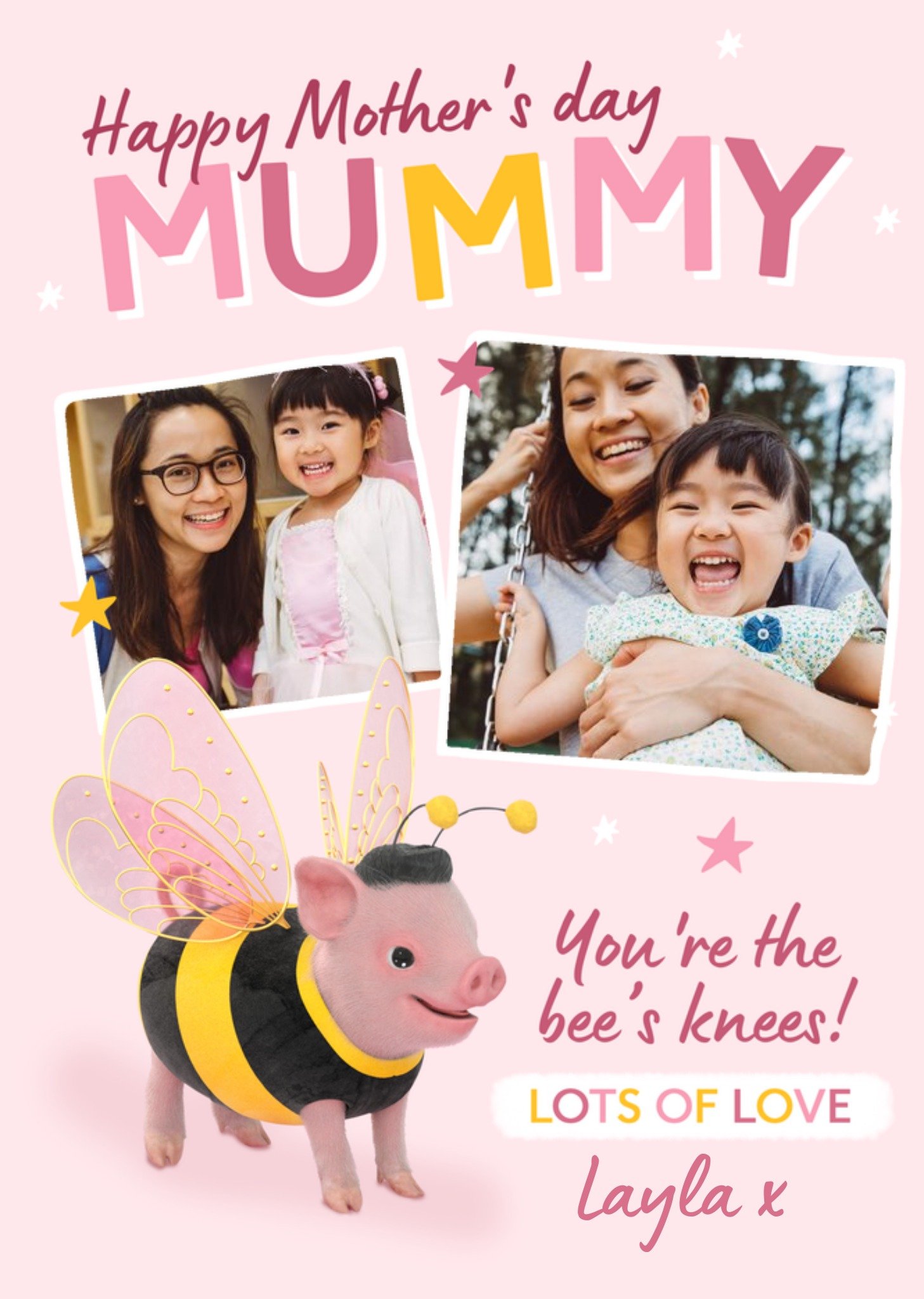 Moonpig Exclusive Moonpigs Cute Bumble Bee Pig Photo Upload Mother's Day Card