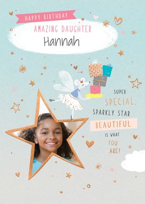 Daughter Birthday Star photo upload Card- Amazing Daughter - Super - Special - Beautiful