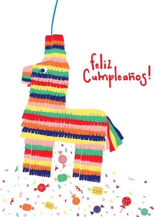 Modern Illustrated Pinata Feliz Cumpleanos Birthday Card