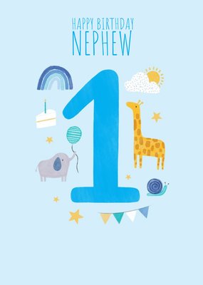 1st Nephew's Birthday Cute Icon Illustrations Card