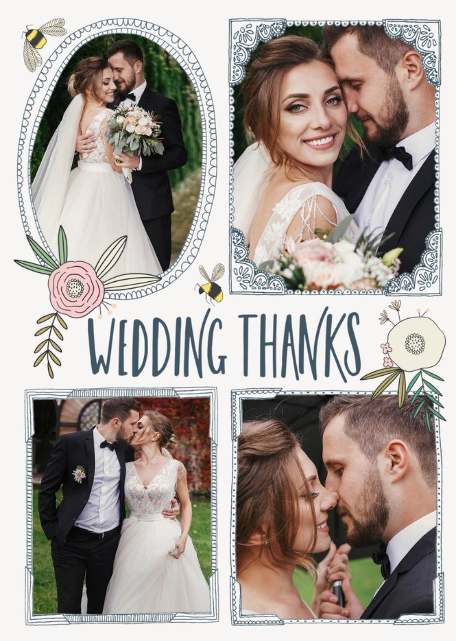 Moonpig Floral Photo Upload Wedding Thanks Cards - Traditional Flowers And Bumblebee