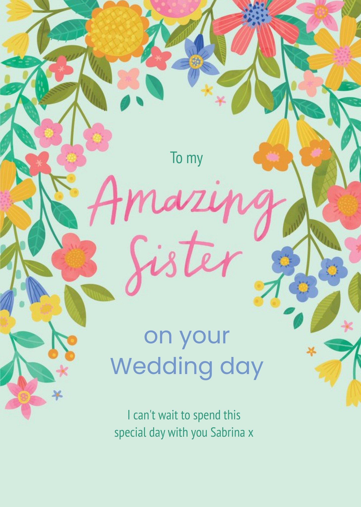 Moonpig To My Amazing Sister On Your Wedding Day - Traditional Floral Wedding Day Card