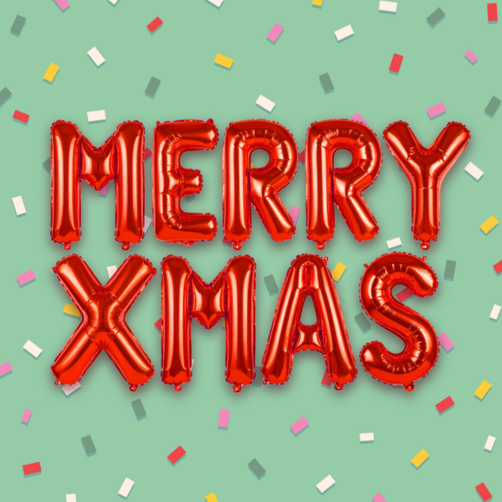 Moonpig Merry Xmas Balloon & Confetti Typography Christmas Card