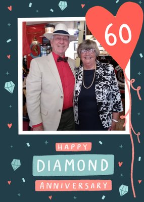 Happy Diamond Anniversary Illustrated Photo Upload Card