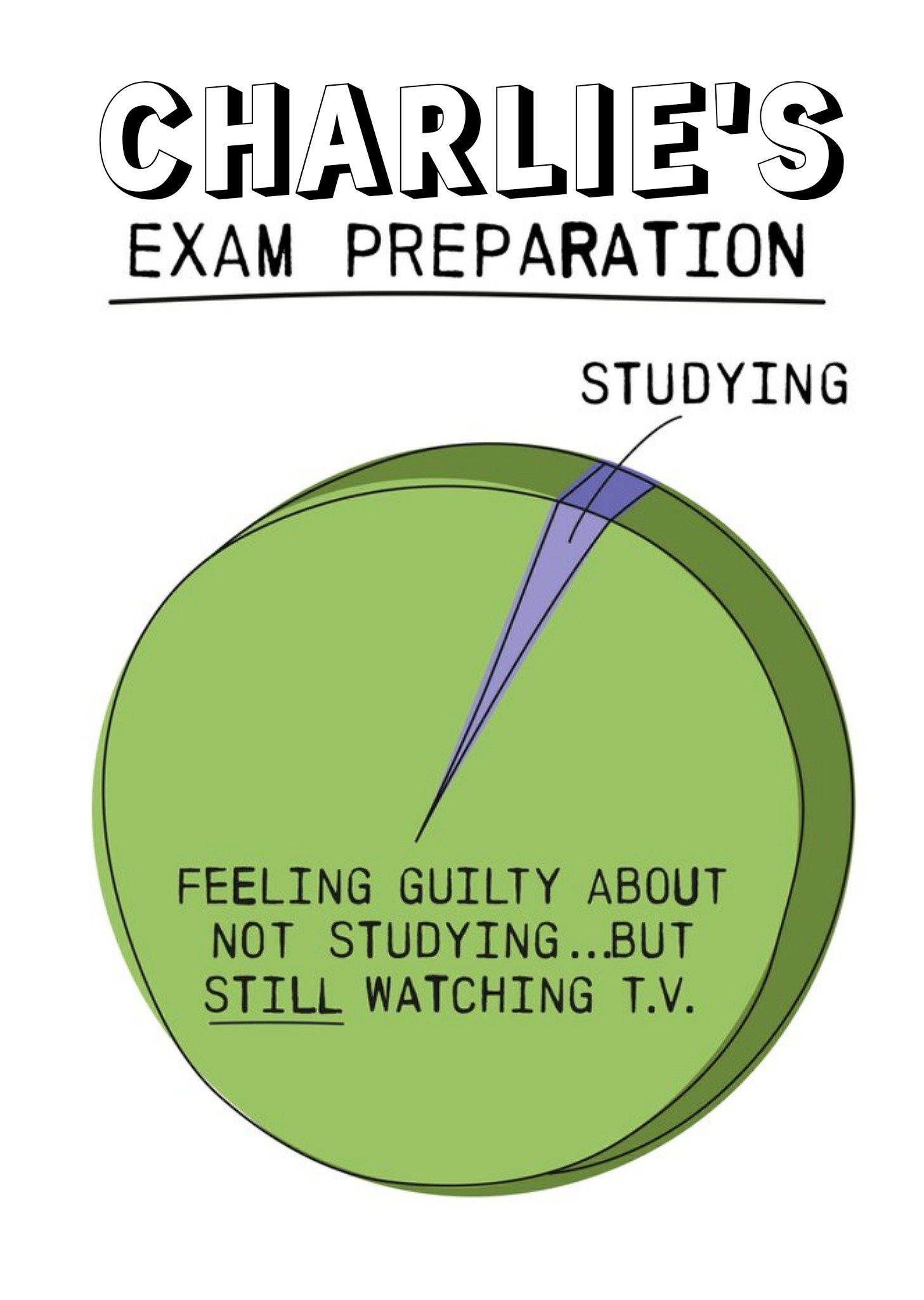 Moonpig Illustrations Of A Studying Pie Chart Funny Exam Preparation Card