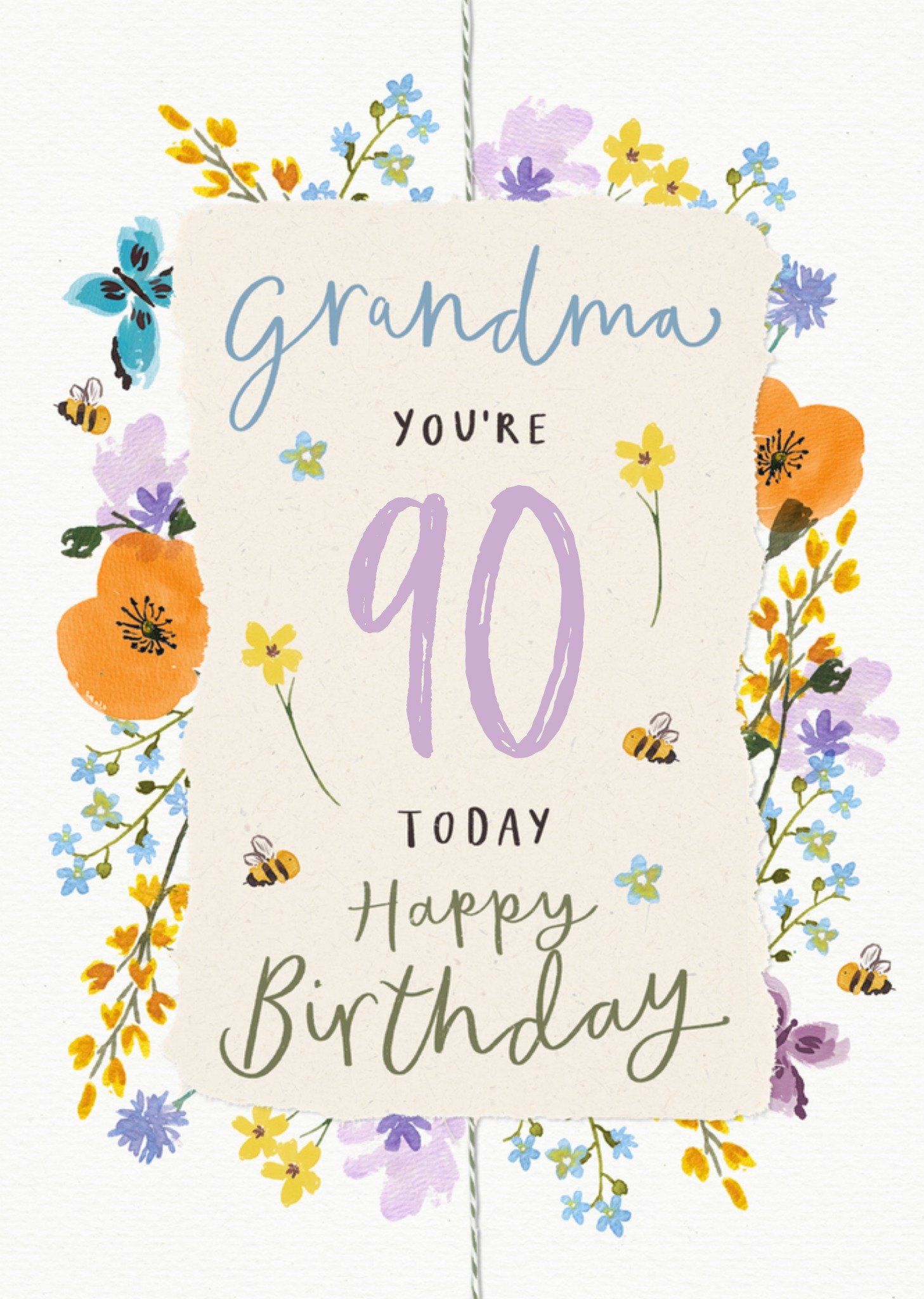 Moonpig Grandma 90 Today Floral Illustrated Happy Birthday Card