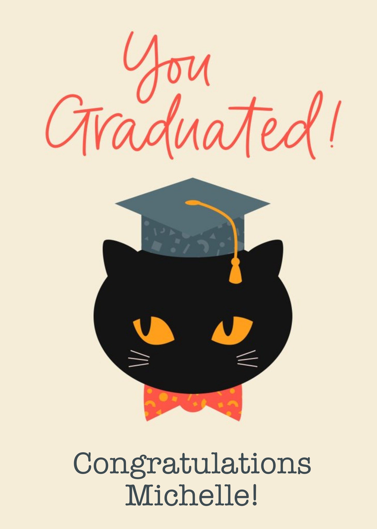 Moonpig Simple Illustration Of A Cat Graduating Congratulations You Graduated Card, Large