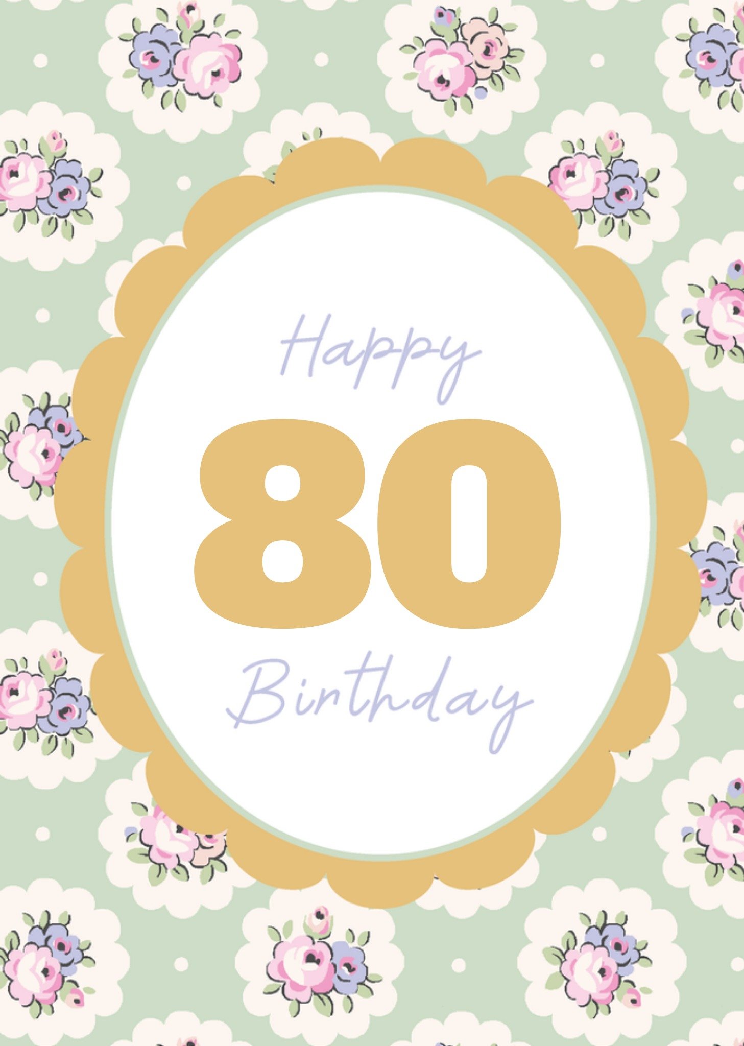 Cath Kidston Happy 80 Birthday Pastel Floral Pattern Card